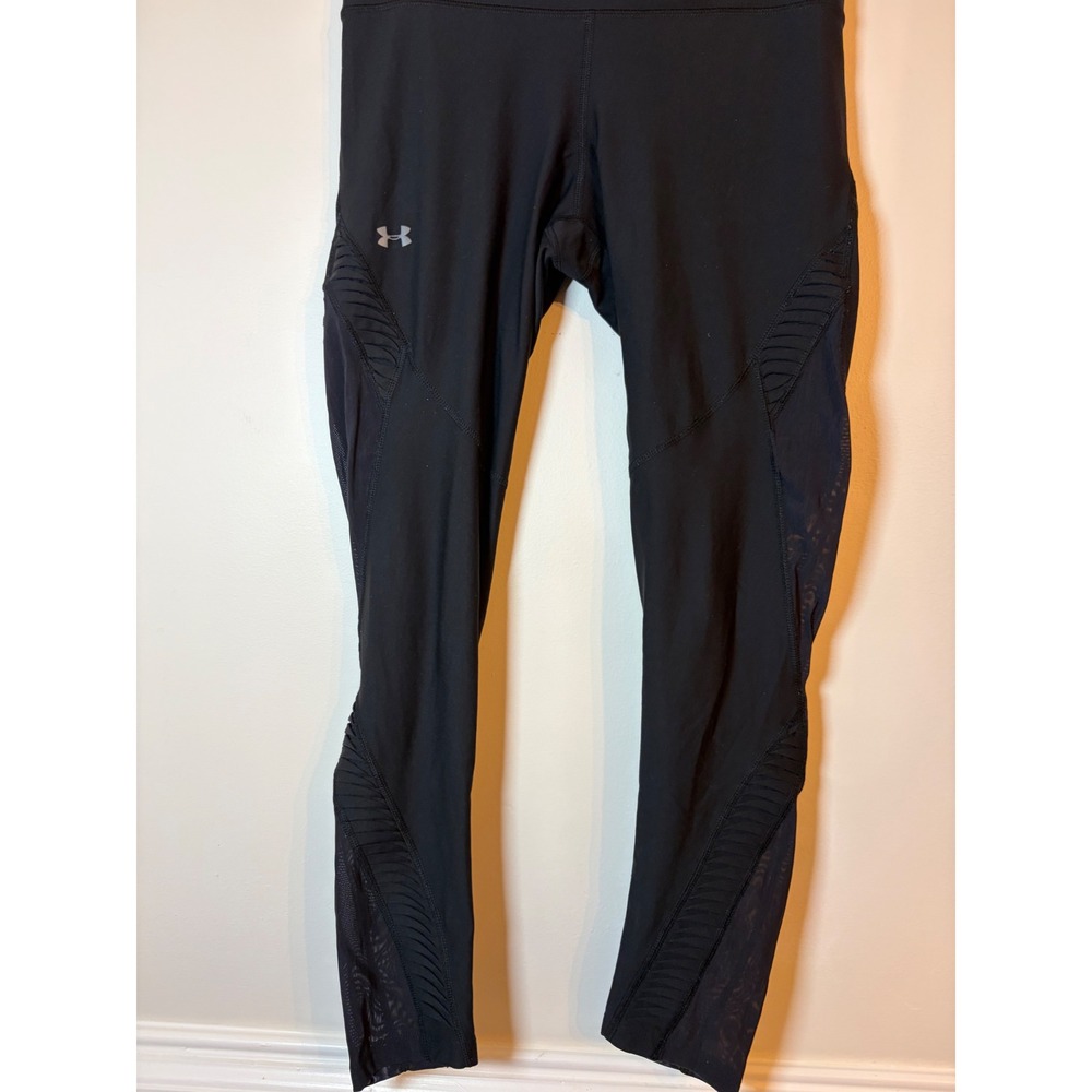 Under Armour Leggings Womens Medium Black HeatGear Mesh Moto Pleated Tights